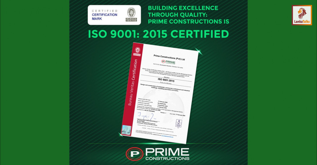Prime Constructions achieves ISO 9001:2015 Certification, reassuring commitment to quality and trust
