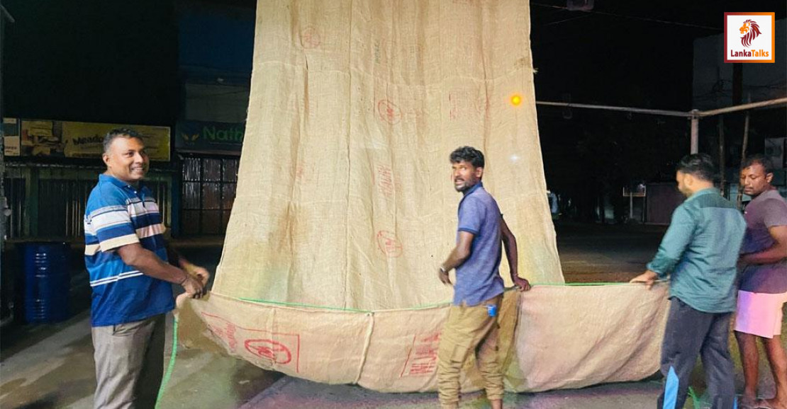 Temporary shade shelter set up in Jaffna to protect travelers from heat