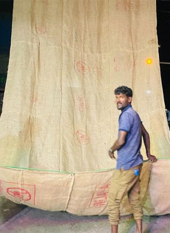 Temporary shade shelter set up in Jaffna to protect travelers from heat