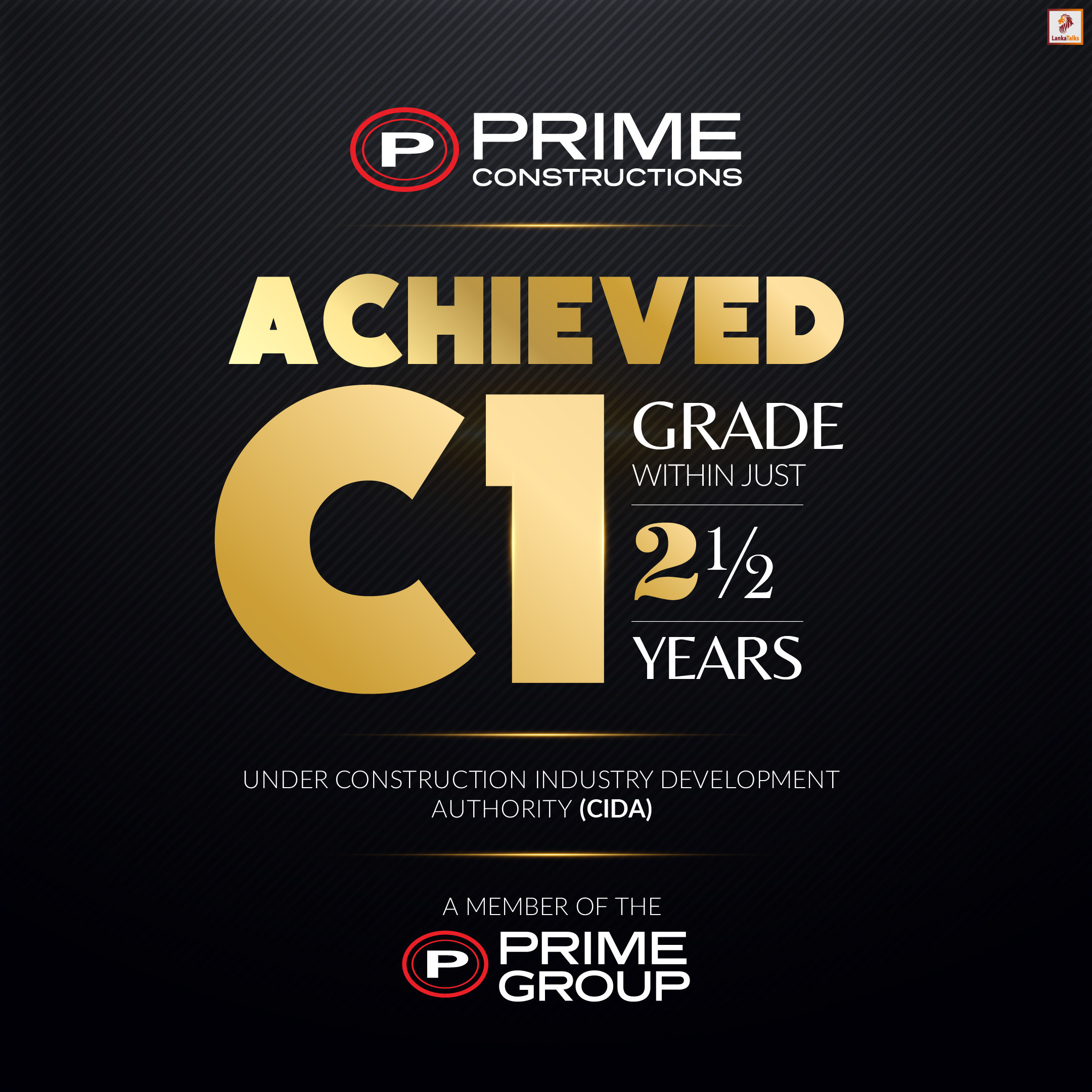 Prime Constructions achieves C1 Grade in record time establishing rapid rise in Sri Lanka’s construction sector