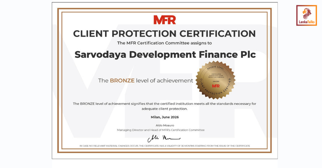 Sarvodaya Development Finance Becomes First Sri Lankan Company to Receive Client Protection Certification