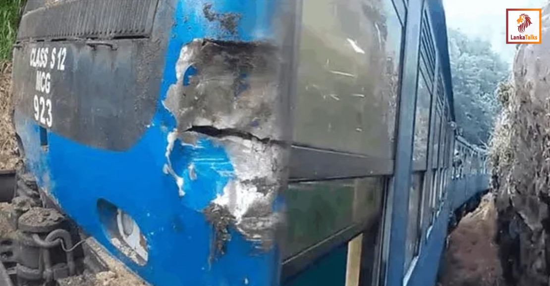 Peradeniya-Colombo train derails after crashing into fallen earth